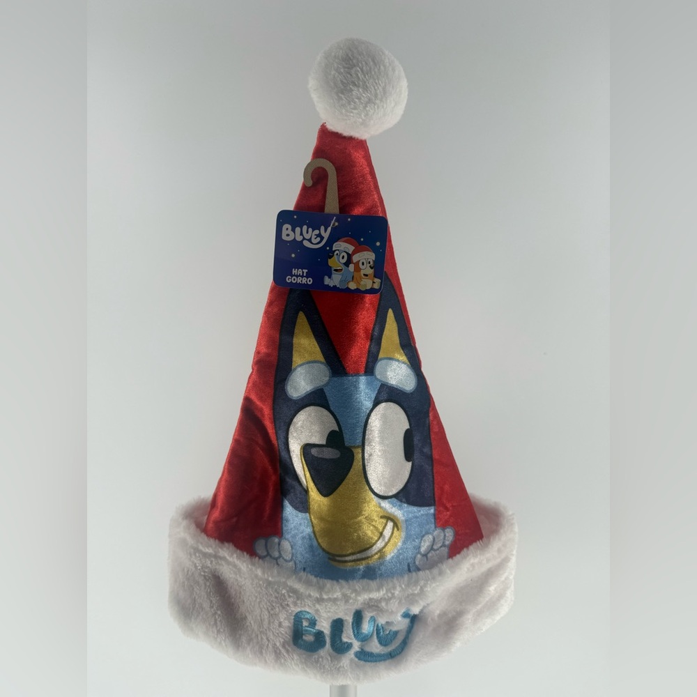 Bluey Dog Christmas Santa Hat 16" Red Faux Fur Embroidery Cartoon New